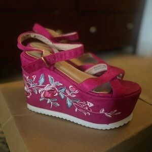 Nasty Gal Fuchsia Floral Platform Sandals